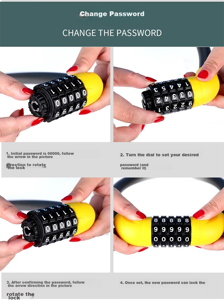 BIKEBROS Mountain Bike Portable Combination Lock, Anti-Theft Lock for Electric Bikes, Steel Wire Lock, Fixed Chain Combination Lock 12