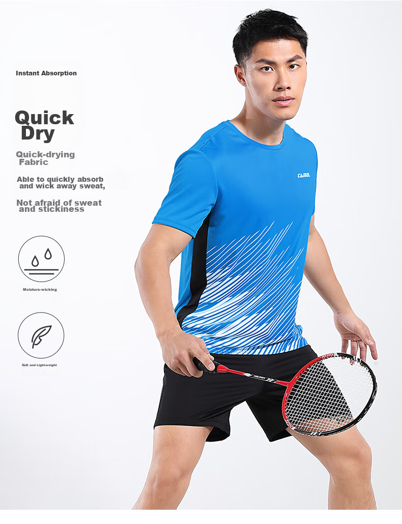 CAMEL Badminton Outfit for Men, Sun Protection Quick-Dry Sports Two-Piece Set Y1S2TLF652-1 White/black S 5
