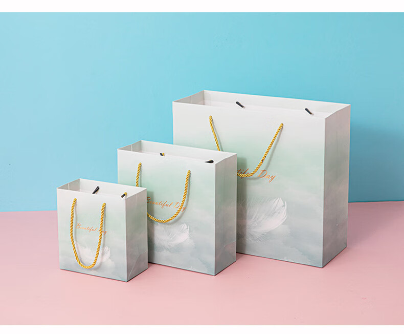 Ouliwen Gift Bags, Small And Large Paper Bags for Gifts, Birthday Handbags, Children's Gift Bags, High-End Exquisite Packaging Bags, 20x8x20cm, Pink Leaves, Pack of 5 6
