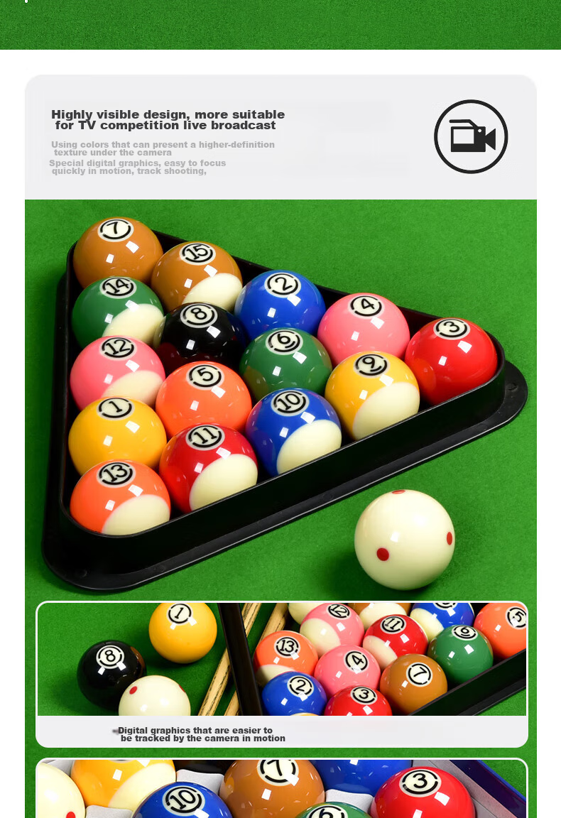 Zhundu Silver Award Pool Ball, English Snooker Standard Pool Ball, Crystal Ball, Pool Table Accessories, 8A Black Diamond 6