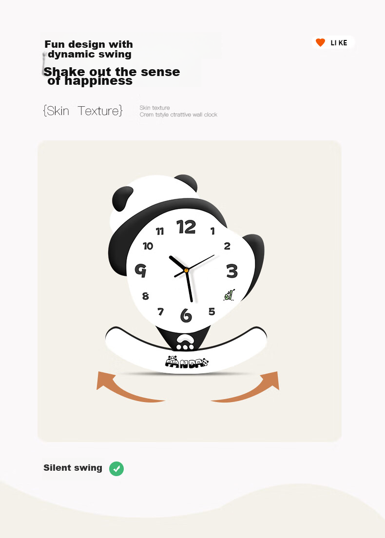 Haojiubujian Panda Desktop Clock, Creative Decorative Ornament, Living Room TV Cabinet Display Clock, Home Decor, Tabletop Clock 4