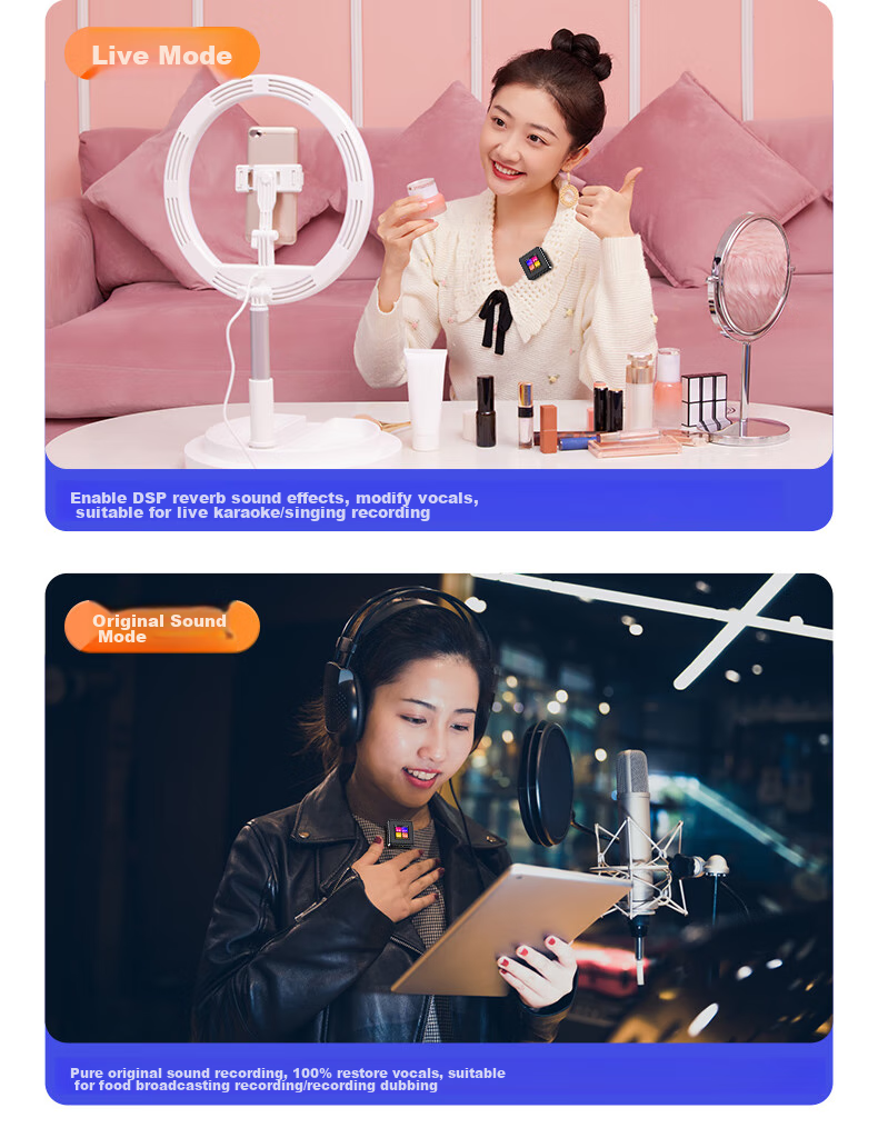 Haomuren Wireless Lavalier Microphone, Three-In Small Bee Chest Mic, Live Streaming Equipment, Audio Recorder, Outdoor Noise Reduction, Host Short Video Phone Camera Interview Microphone, Multi-Person Earpiece, Performance Microphone 15