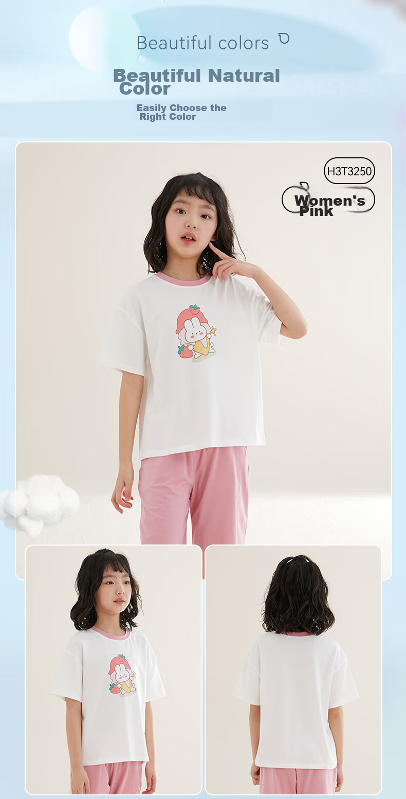 Hodo Children's Cotton Pajamas Home Wear Set for Boys And Girls, Lightweight Summer Sleepwear, Air Conditioning Wear, Moisture-Wicking And Sweat-Absorbing, 3251, Size 160 12