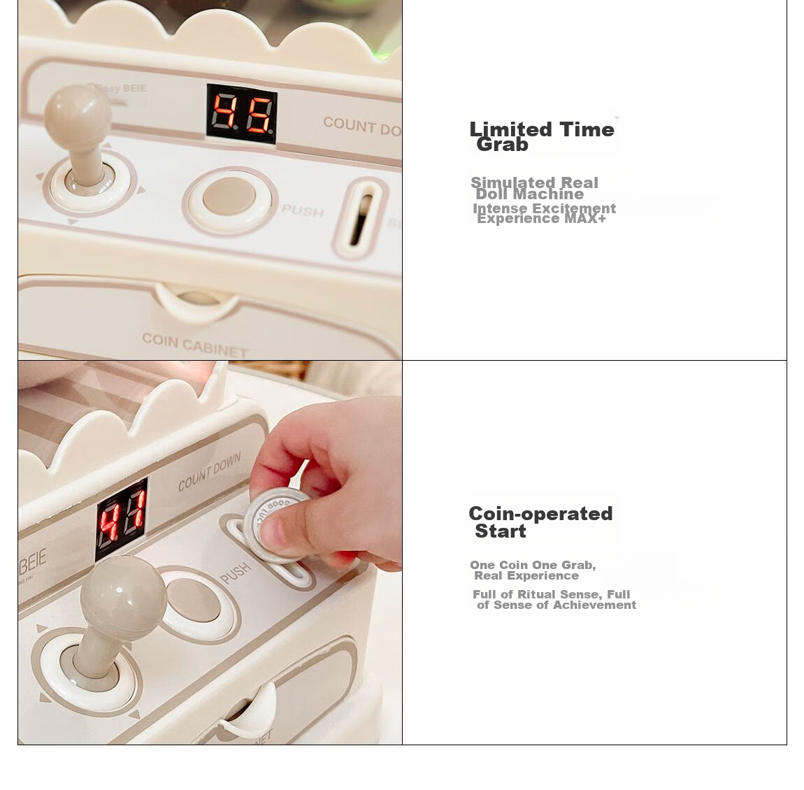 BEIESTATE Claw Machine, Small Home-Use Plush Toy Grabber, Capsule Toy Machine, Children's Toy with Light And Music, Khaki Color, Children's Gift 30