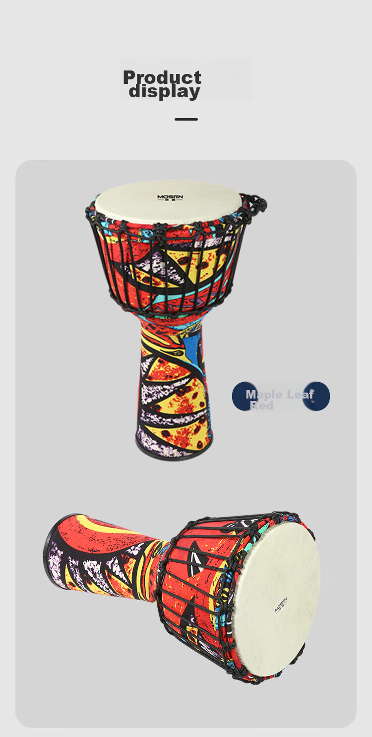 MOSEN 8-Inch Lightweight African Drum, ABS Material Children's Beginner Practice Lijiang Hand Drum, No Tuning Required, Maple Leaf Red 22