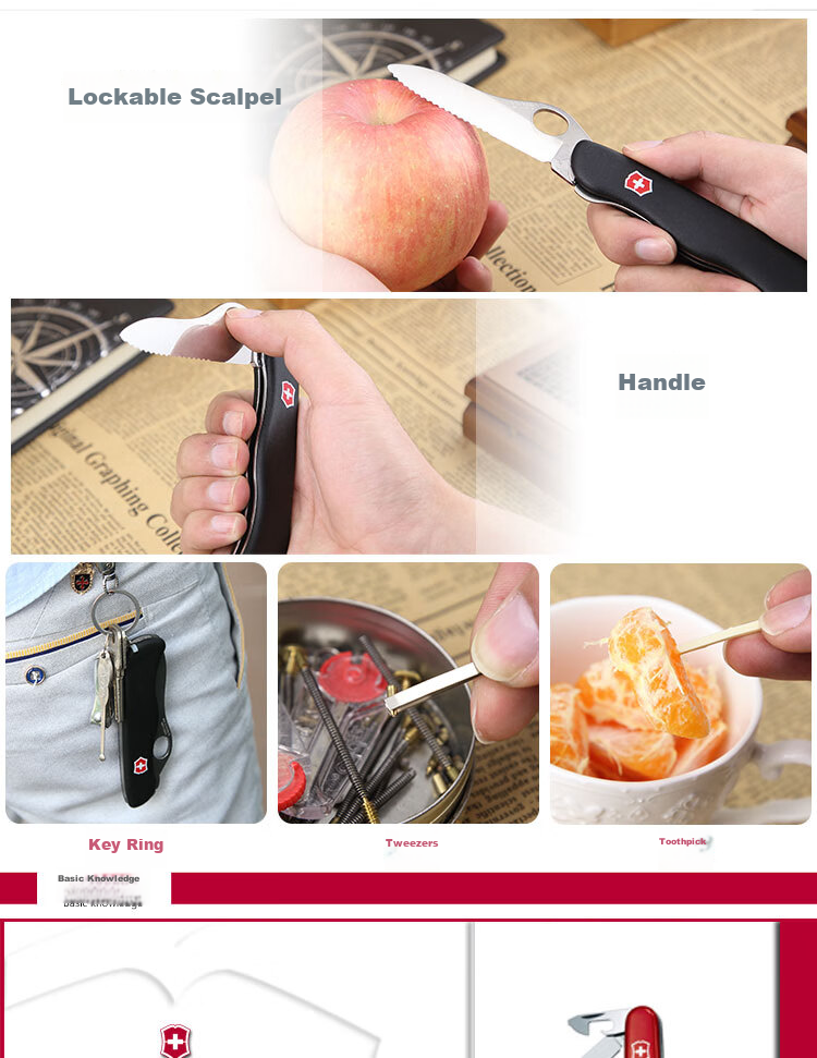 VICTORINOX Swiss Army Knife Sentinel 111mm Outdoor Folding Self-Defense Knife Single-Handed Plain Edge Main Blade with Back Clip Black 0.8416.M3 6