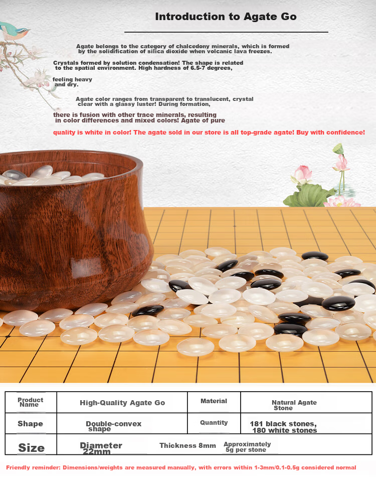 Yusheng Agate Go Board, Black And White Double-Sided Five-In Go Board, High-Quality Jade Natural Agate with PU Chess Board Set 2