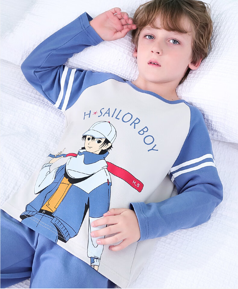 MiiOW Children's Pajamas for Boys, Spring And Autumn Style, Pure Cotton, Long-Sleeve Sleepwear Set for Kids And Teens, Star Fox Design, Size 150 5