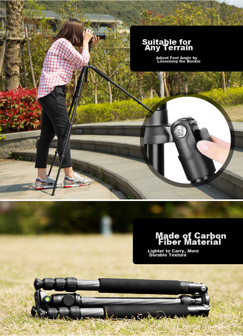 Weifeng WF-C6620A, Eight-Layer Carbon Fiber Tripod, Mirrorless And DSLR Camera Photography And Video Tripod, Portable Travel Tripod, Selfie Live Streaming Outdoor Floor Stand 18