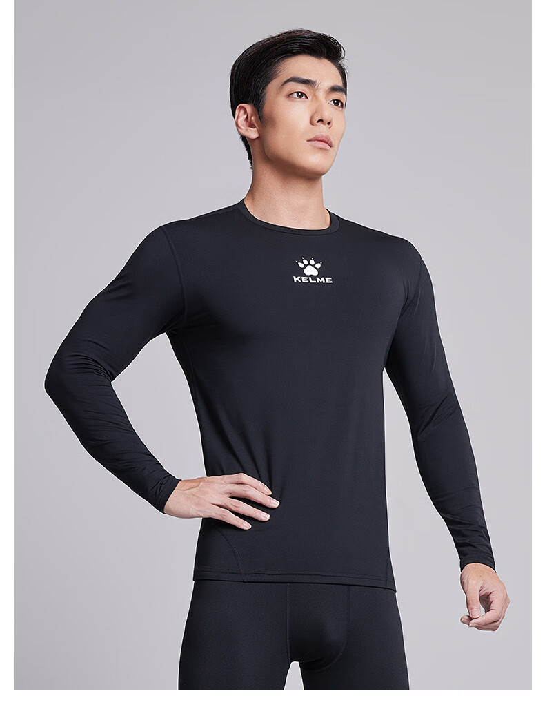 KELME Men's Outdoor Thermal Fleece Lined Compression Shirt Running Training Fitness Top Black 3XL 3