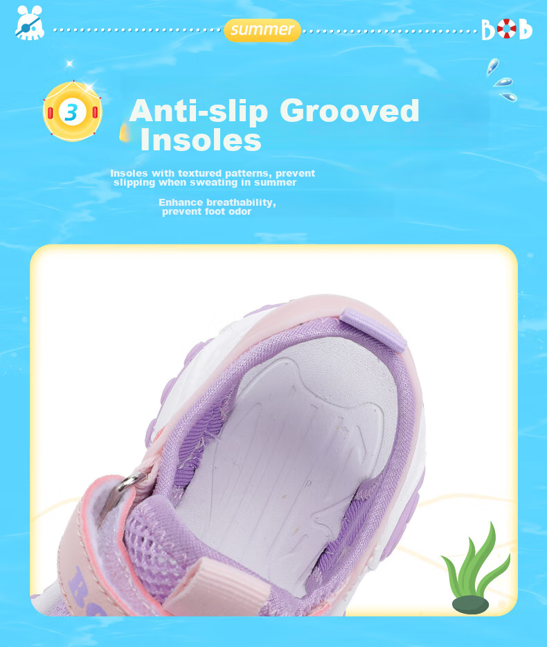BOBDOG Children's Shoes, Girls' Closed-Toe Beach Sandals, Summer Soft-Soled Fashionable Kids' Sandals, 105532008, Light Pink/pink Purple, Size 27 5
