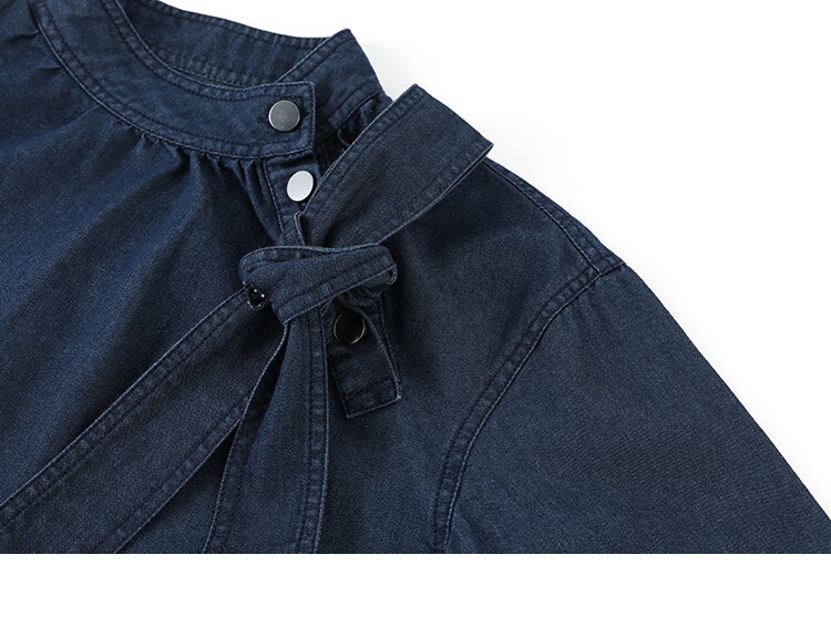 Dme [Strap Stand-Collar Shirt], Autumn Elegant Deep Blue Slanted Doorway Collar Niche Design Blouse for Wome 11