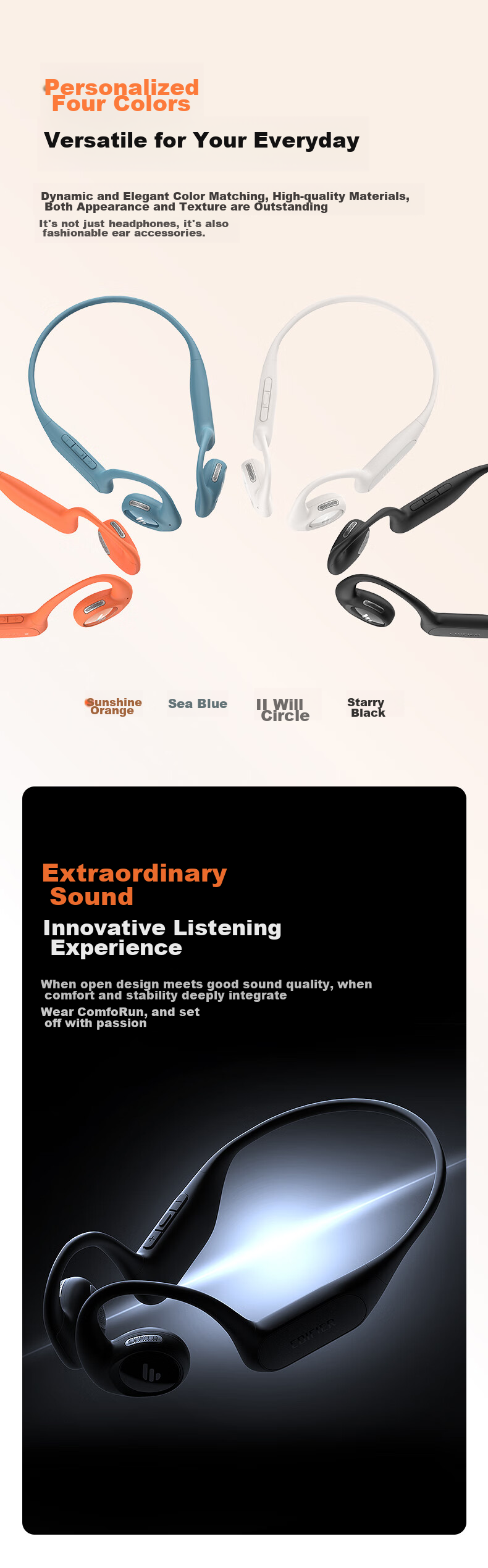 EDIFIER Comfo Run Open-Style Bluetooth Headphones, Bone Conduction Upgraded to Air Conduction, Sports Earphones, Wireless Earphones, for Running And Cycling, Beach White 2