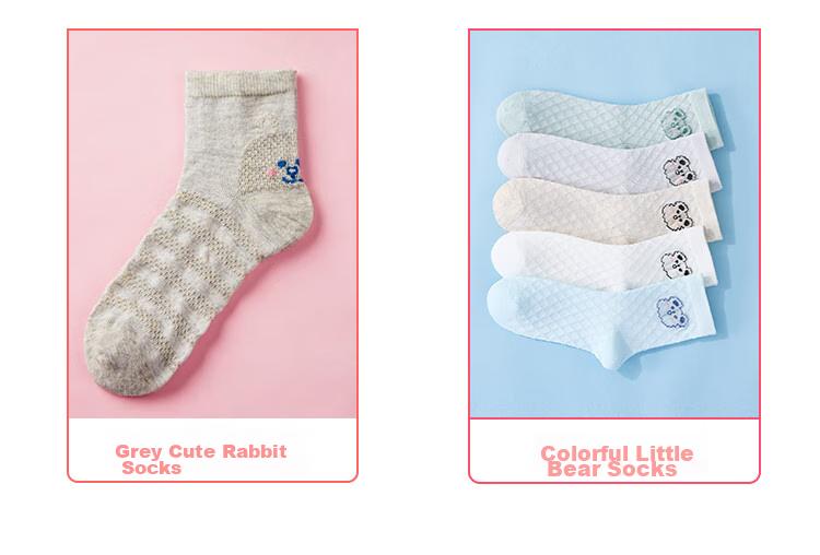 LangSha Children's Socks, Girls' Summer Thin Mesh Socks, Baby Mid-Calf Short Socks, 5 Pairs Pack, Mengmengtu Mesh Socks, 2XL 6