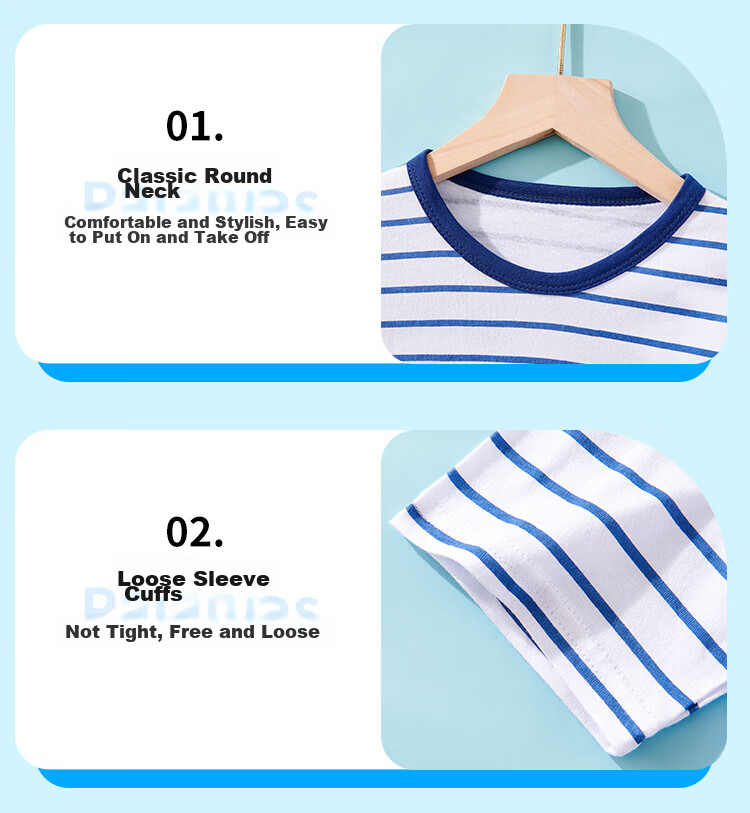 LangSha Children's Pajamas for Boys, Summer Thin Style, Youth Short-Sleeve Shorts, Student Pure Cotton Home Wear Set, Size 160 12