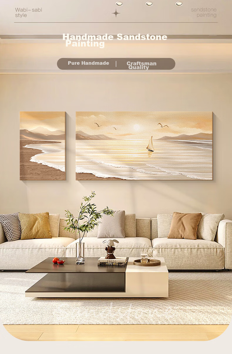 Long Time No See Cream Style Living Room Decorative Painting Smooth Sailing Landscape Sofa Background Wall Hanging Premium Sandstone Wall Art 1