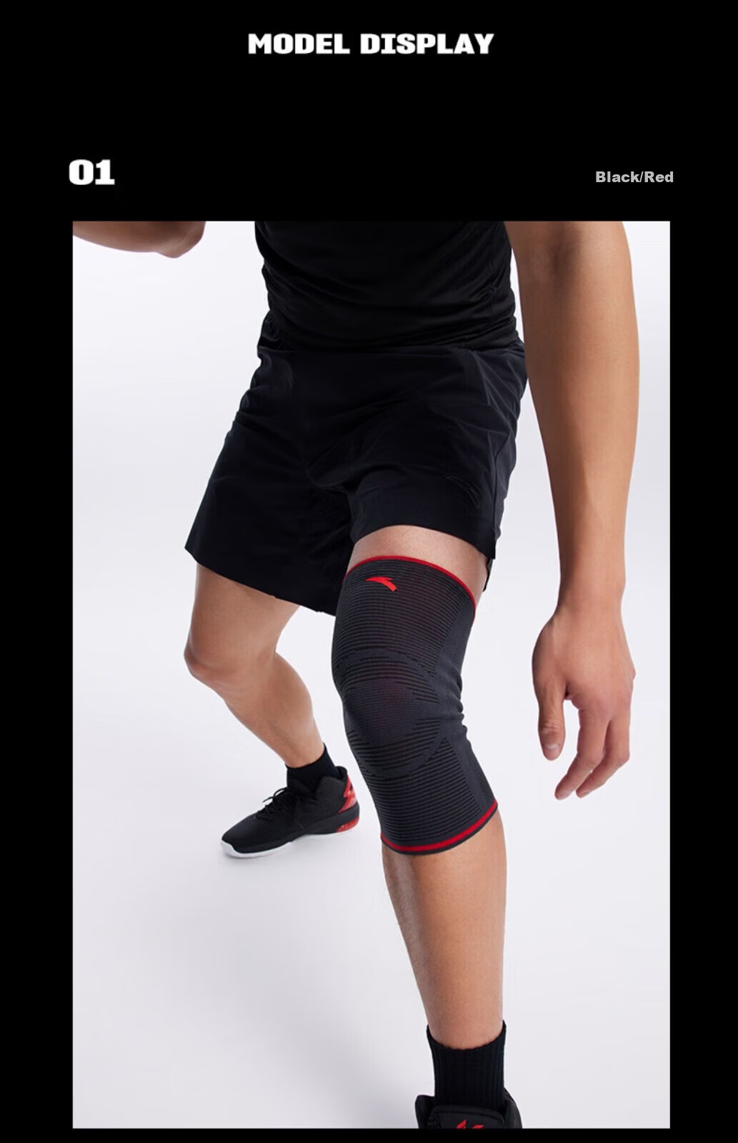 ANTA Knee Pads for Running, Sports, Badminton, Climbing, Mountain Climbing, Meniscus Injury Protection Gear, Black/Red, Size S, Two-Pack 11