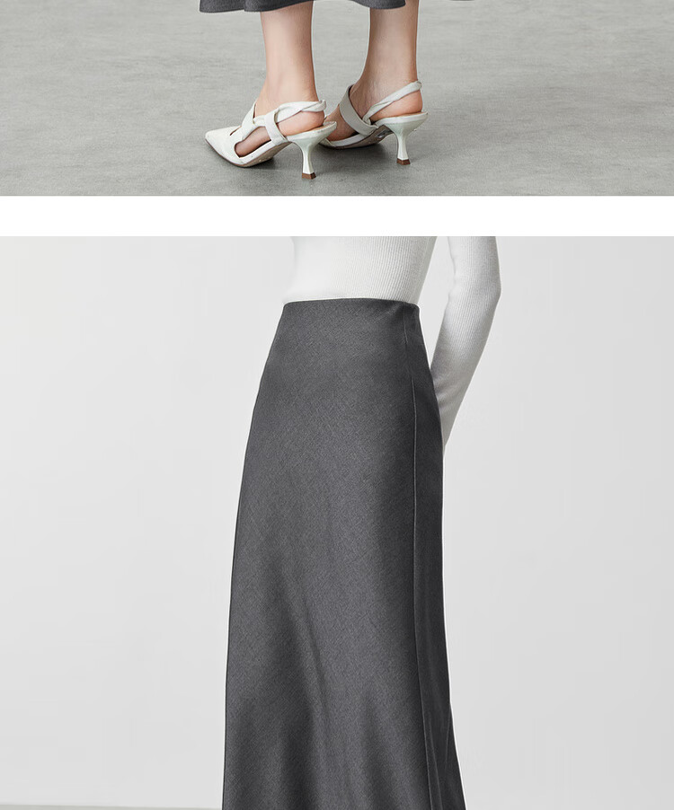 Sentubila Spring And Summer Wool Blend Skirt for Women with Elastic Waist, Slim Fit, Draping A-Line Skirt with Small Wavy Hem, Charcoal Gray, Size L 16