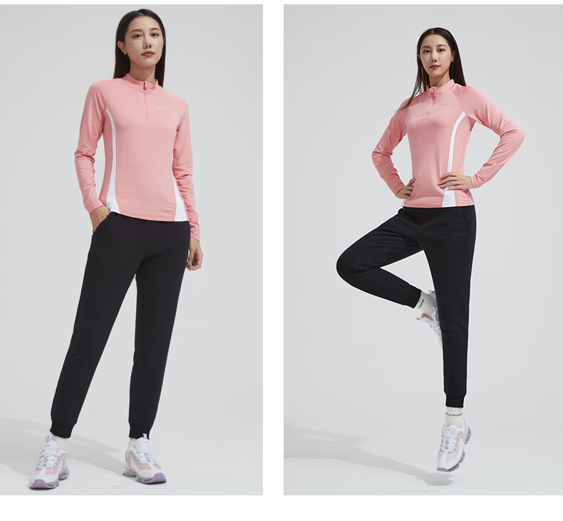 CAMEL Thin Fleece Sports Top for Women, Stand-Up Collar Long Sleeve Running Fitness T-Shirt C1W14L0623 Peach Pink S 28