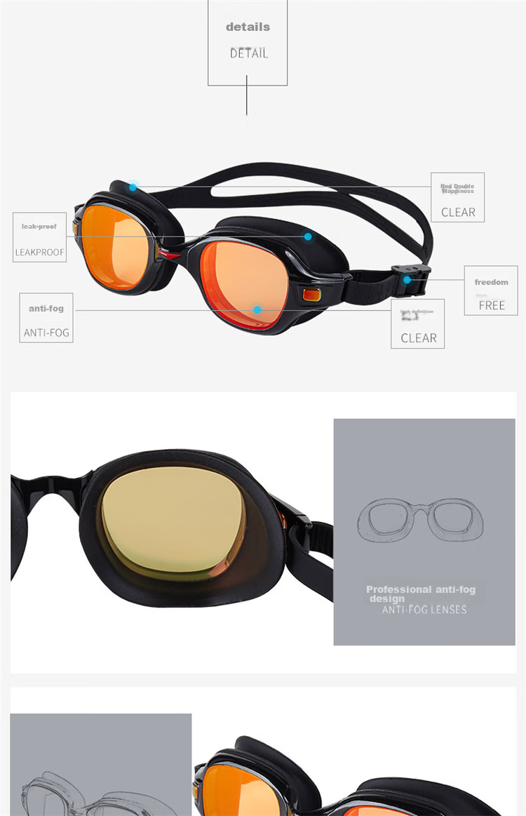 LI-NING LSJN588-3 Women's High-Definition Waterproof Anti-Fog Large Frame Swimming Goggles Rose Red 14