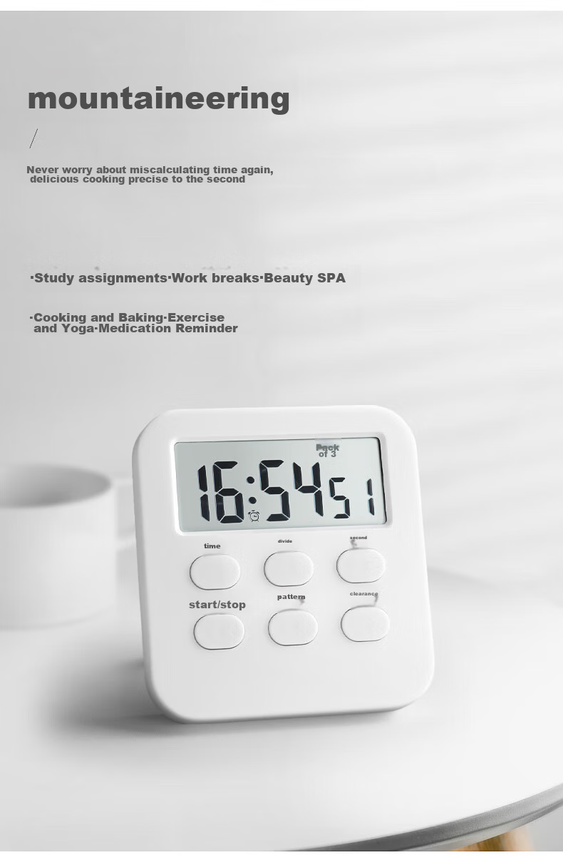 GEDUN Stopwatch Timer Alarm Clock, Kitchen Baking Soup Timer, Clock Reminder for Students, White 6