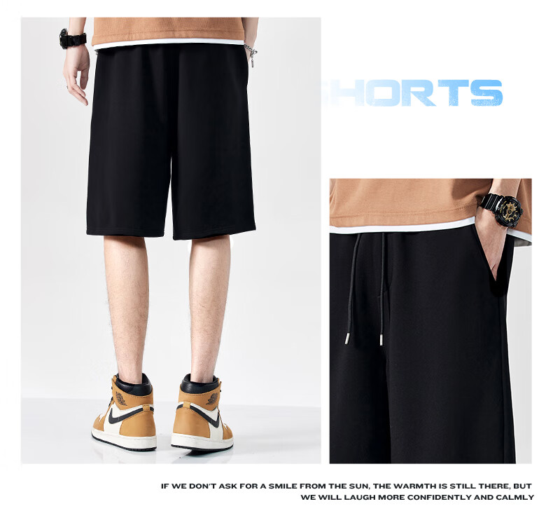 Baleno Men's Summer Heavyweight Cotton Casual Versatile Loose Fit Breathable Sports Mid-Length Shorts 3