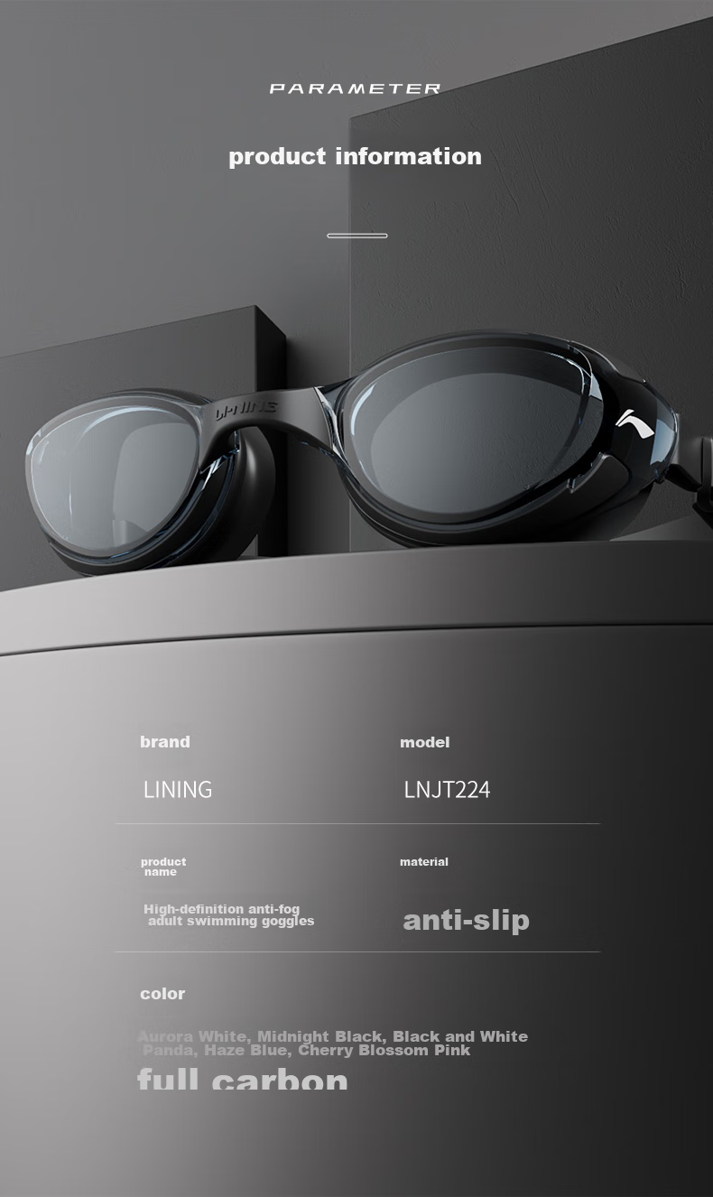 LI-NING Myopia Swimming Goggles, Waterproof Anti-Fog High-Definition Swim Glasses for Men And Women, Specialized for Nearsightedness, LNJT224-12 Black 450 Degrees 10