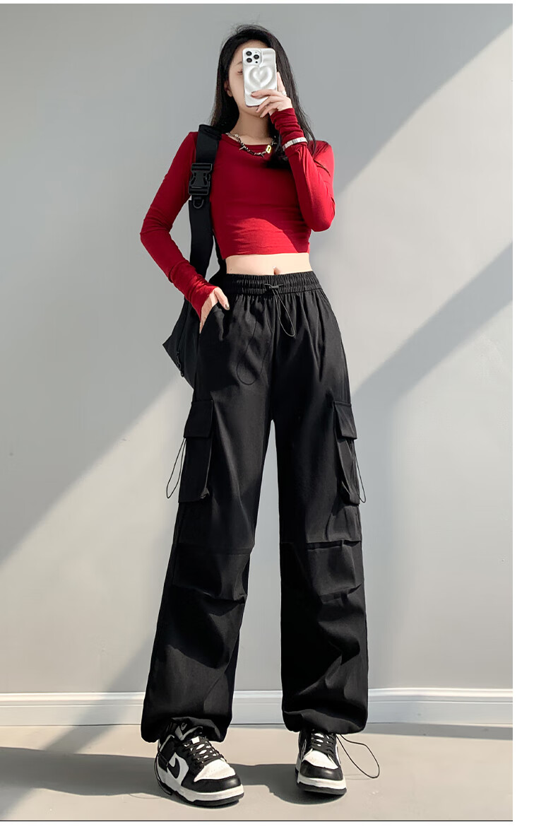 LangSha American-Style Parachute Cargo Pants for Women, Summer Ice Silk High-Waist Wide-Leg Loose Casual Quick-Dry Outdoor Sports Pants 22