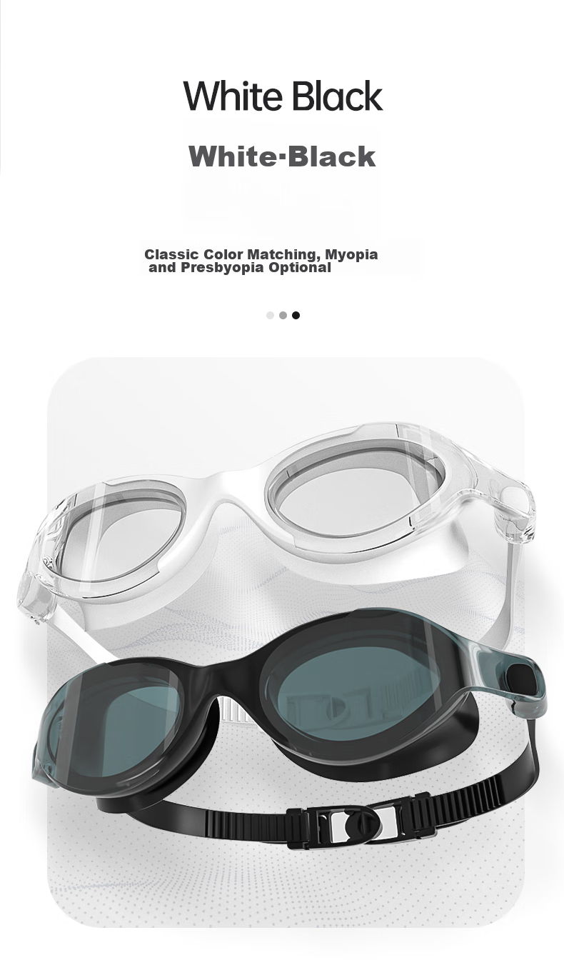 WATERTIME / Shuichuan Swimming Goggles, Nearsighted Waterproof Anti-Fog Large Frame with Prescription Lenses for Men And Women, White 300 4