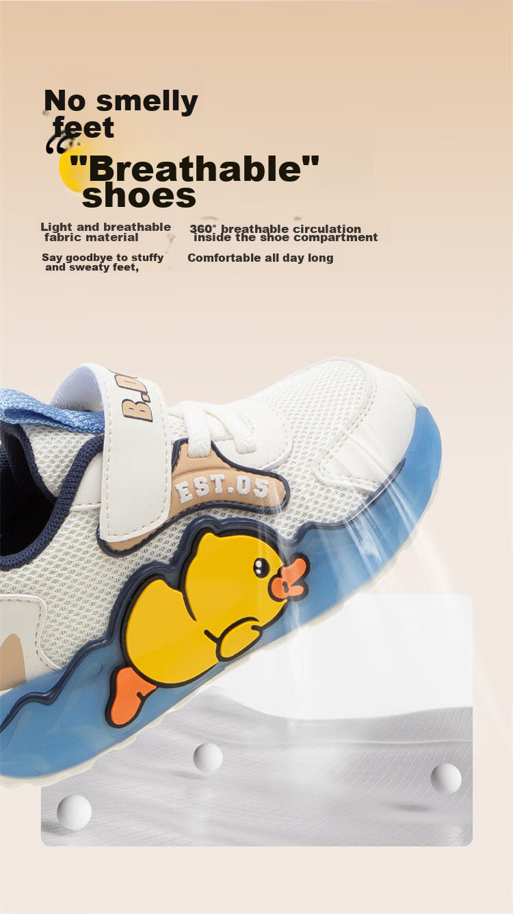 B.Duck Children's Sports Shoes for Boys And Girls, Autumn Wear-Resistant Shock-Absorbing Lightweight Baby Shoes 3901 Black Size 23 4