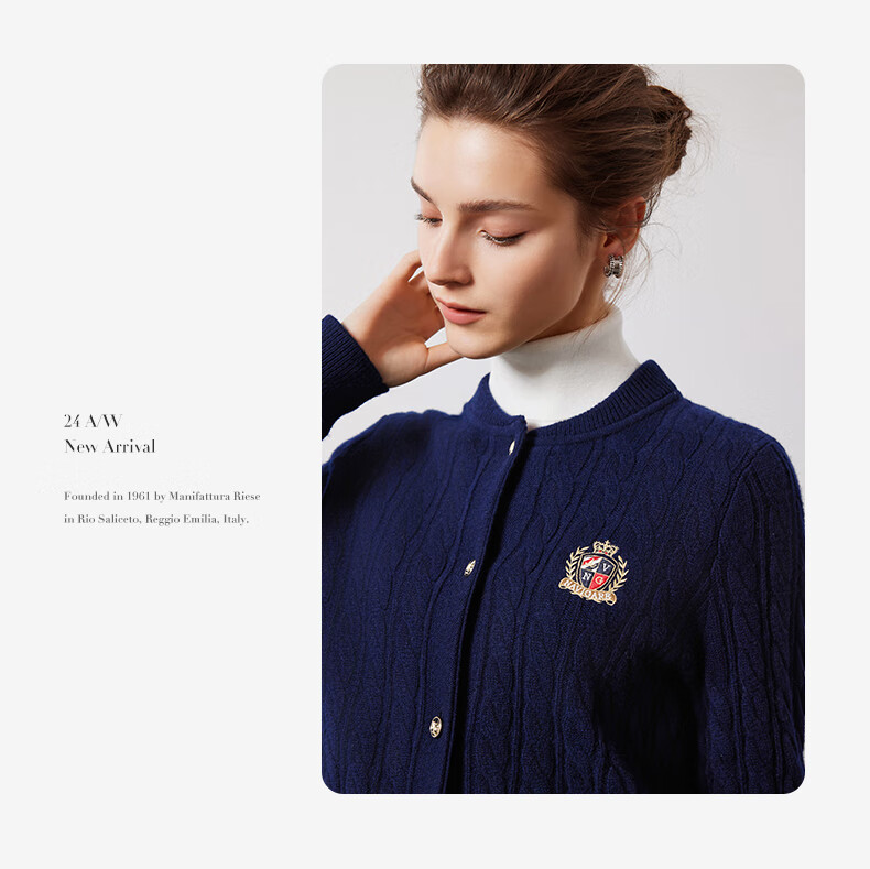 Navigare Italian Small Sailboat Autumn And Winter Women's All-Wool Jacket, Cable Knit Sweater Cardigan 2334094508 M 15