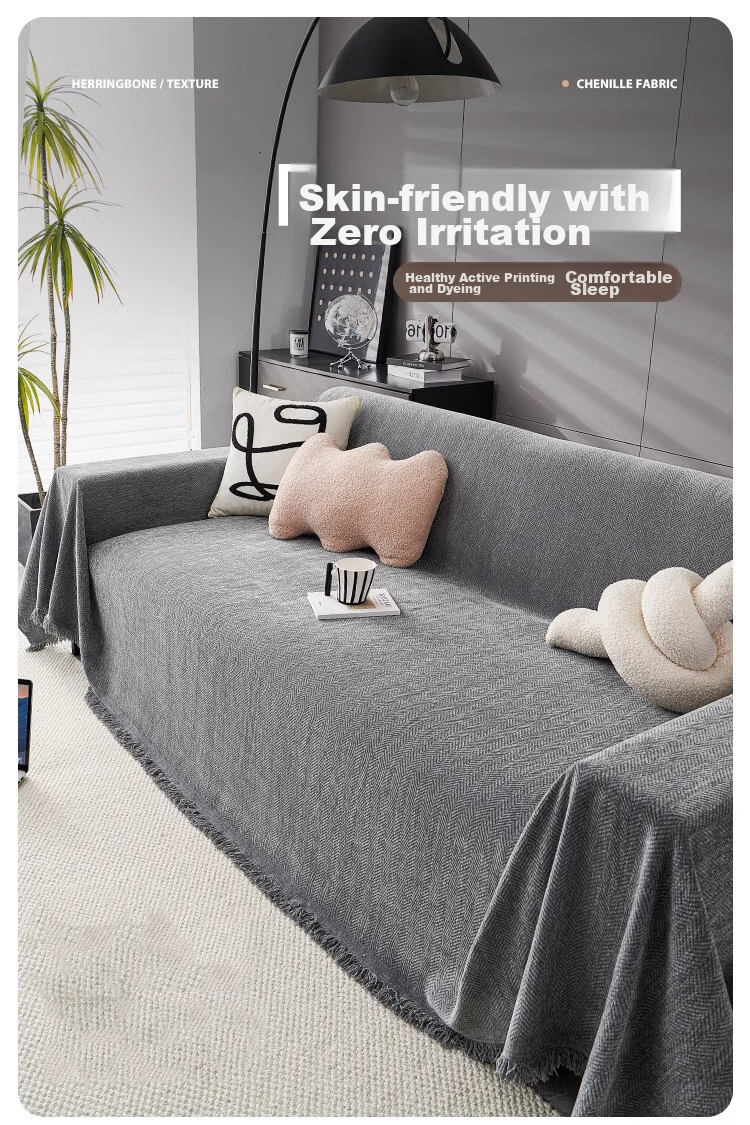AVIVI Sofa Cover, Full Coverage Sofa Throw, Chenille Anti-Cat Scratch Sofa Slipcover, All Seasons, 180*230cm, Herringbone Pattern, Gray 10