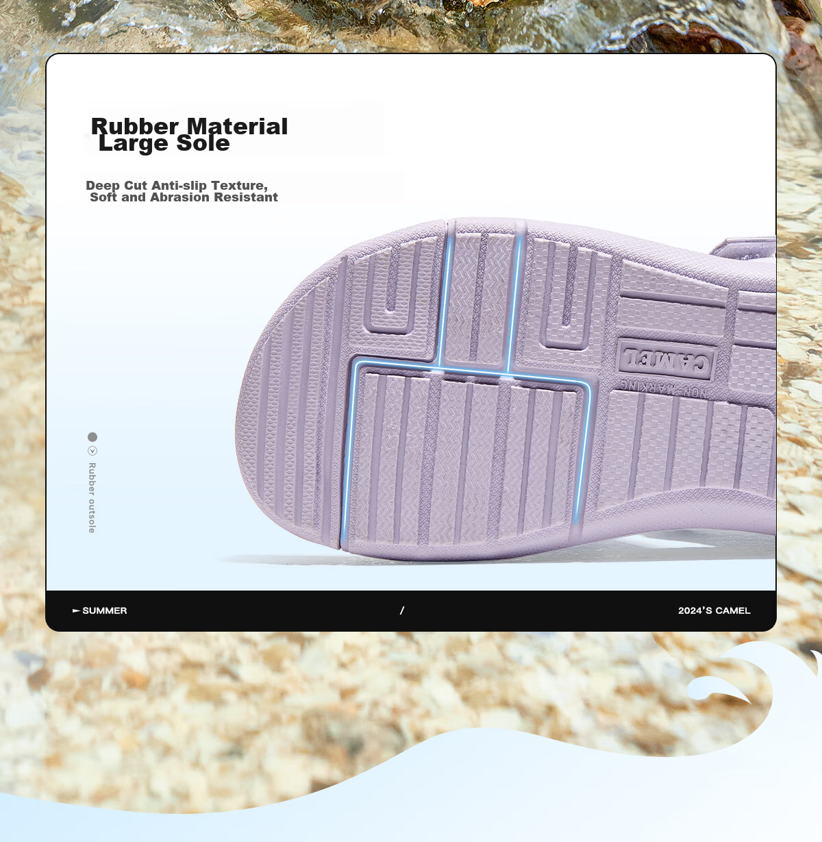 CAMEL Velcro Contrast Color Beach Sandals, Women's Sports Casual Shoes, K24B16L2010, Lavender Purple, Size 38 40