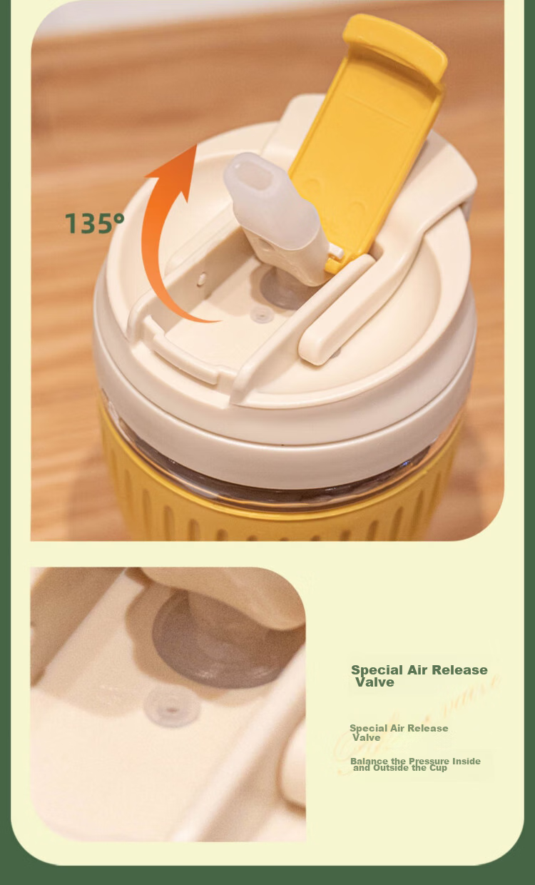 LOCK&LOCK Portable Coffee Mug Glass Cup with Straw, Handheld Cup, Cute Milk Cup, 350ML Yellow 11