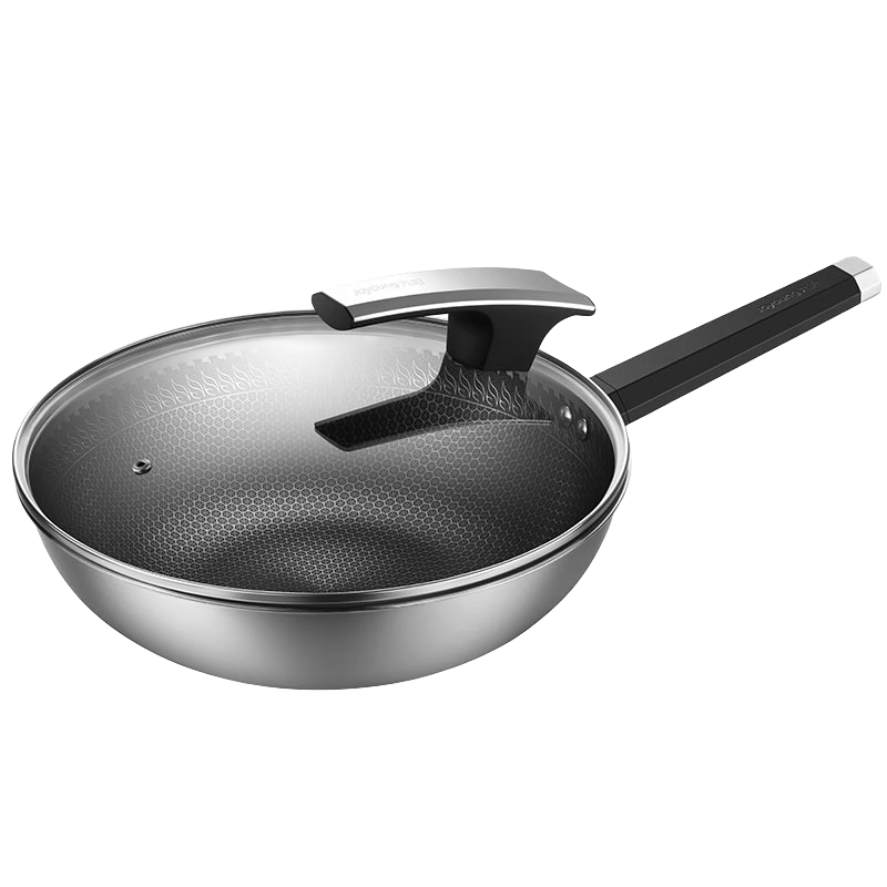 Joyoung Non-Stick Wok, 316 Stainless Steel Pan, Cooking Pot for Home Use, Honeycomb Pot, Suitable for All Stoves, 32cm
