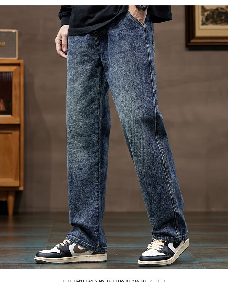 JEEP High-End Men's Jeans, Men's 2026 Spring And Summer New Style, Loose Straight-Leg Casual Trendy Wide-Leg Pants for Me 11