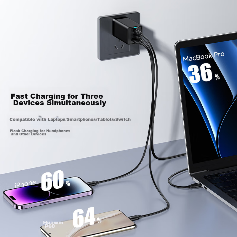 BIAZE 67W Gallium Nitride Charger, Type-C Data Cable Set, Fast Charging Head, Compatible with Apple IPhone 18/17/16/15, Huawei, DJI, MacBook Pro Laptops