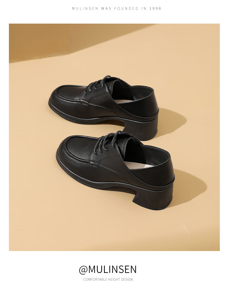 Mulinsen Women's Loafers Elegant Versatile Mom Shoes Commuter Lace-up Leather Flats Black 38 11