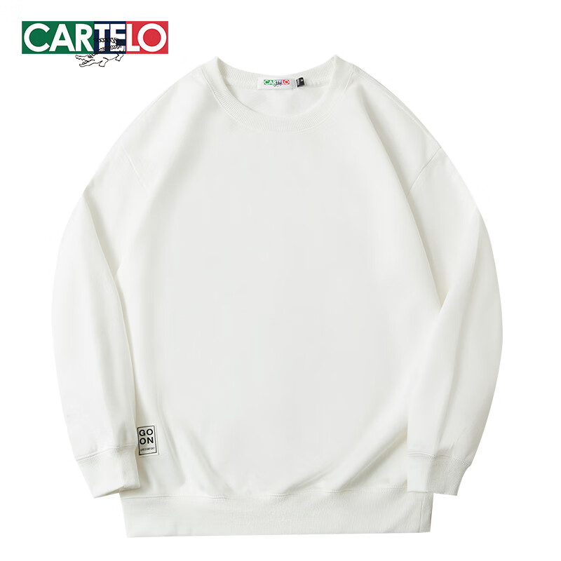 LIMENG Japanese-Style Loose Sweatshirt for Men, Spring And Autumn Round Neck Pullover Base Layer Long Sleeve Trendy Jacket, White, Size S