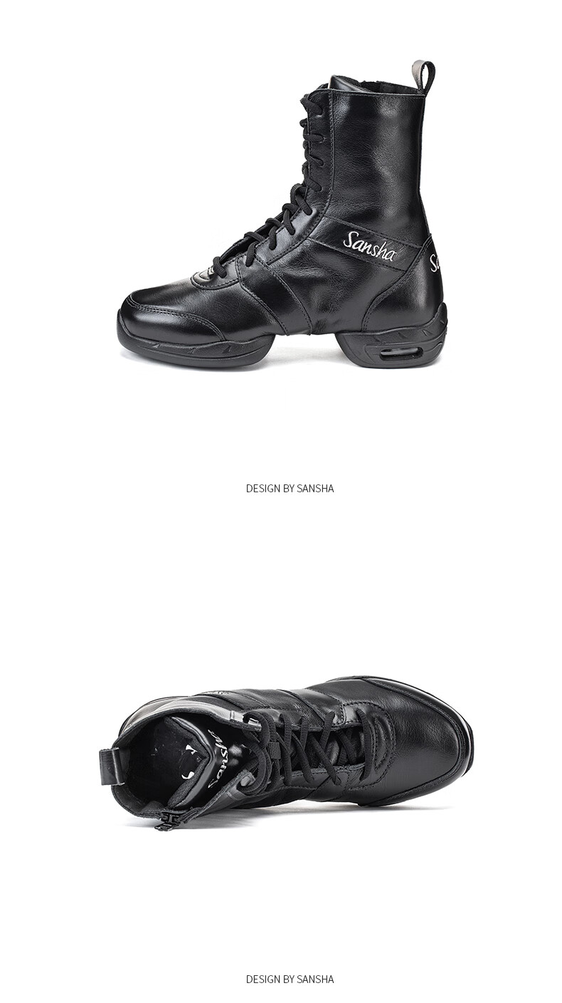 Sansha Imported Leather Dance Sneakers with Soft Soles, High Tops for Square Dancing, Jazz Dancing, Modern Dance P99 Black Size 35 6
