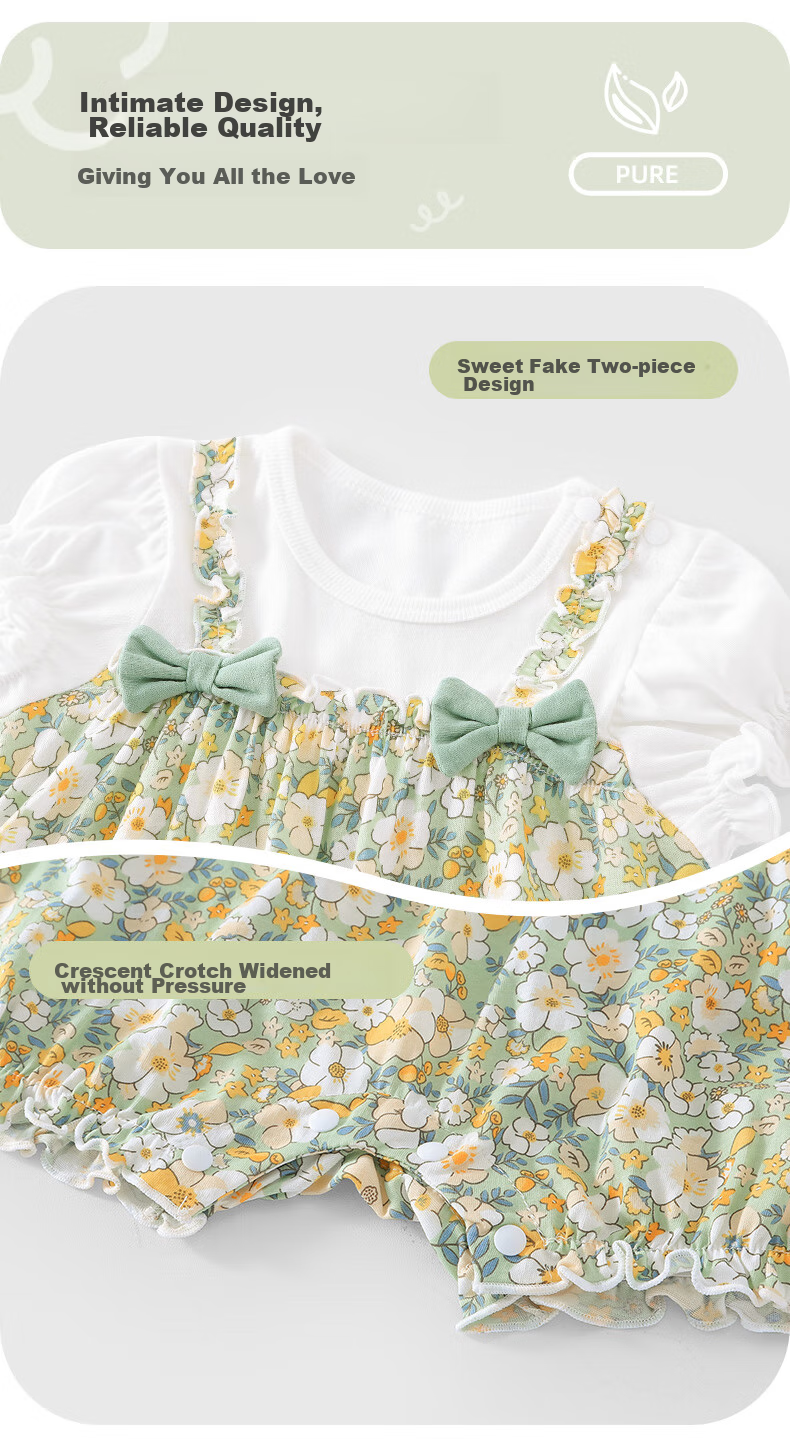 Youqi, Summer Outfit for Baby Girls, Modal Infant Clothes, Short-Sleeve Bodysuit, Lightweight Summer Dress, Sweet And Cute Romper 5