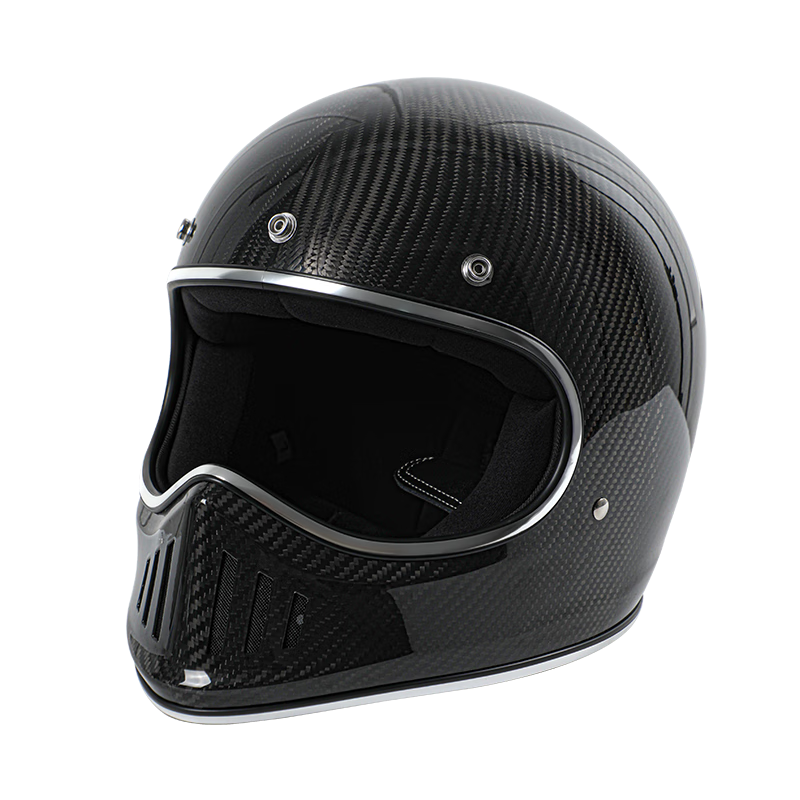 MYARMOR Carbon Fiber Full-Face Anti-Fog Goggles, Personalized Motorcycle Helmet, Lightweight Vintage All-Season Universal Motorcycle Helmet for Men And Women, Glossy Black XL (58-60)