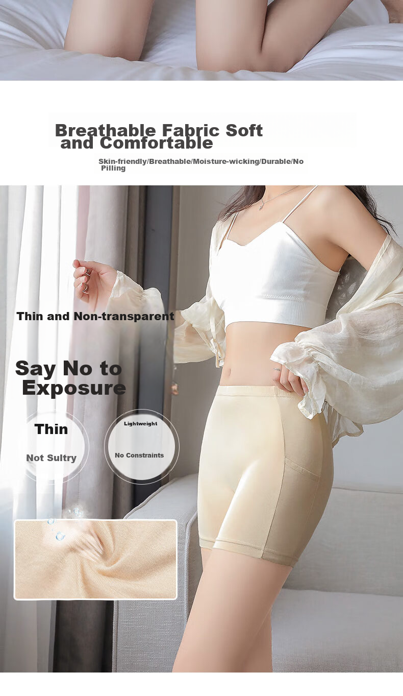 LangSha Safety Shorts for Women with Pockets, Summer Undershorts, Anti-Exposure, Non-Rolling, Elastic, Tight-Fitting, Flat-Angle, Three-Quarter Length Safety Shorts for Wome 4