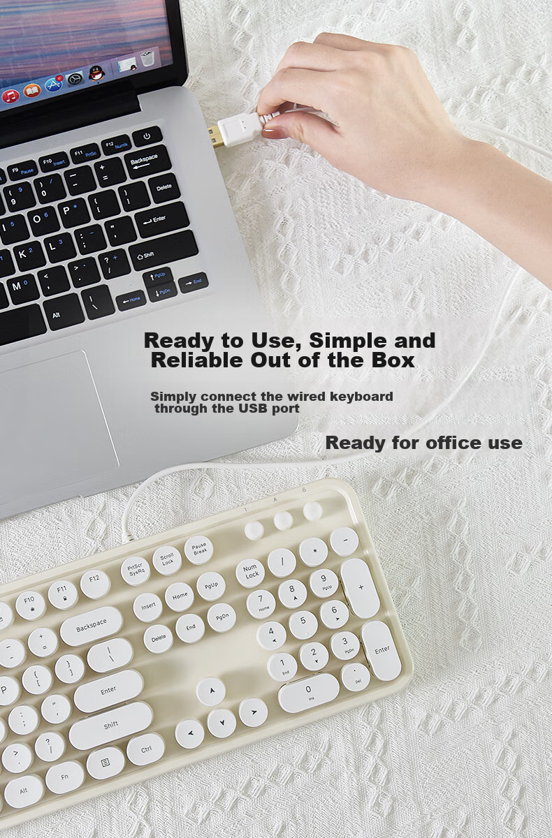 Mofii Sweet Wired Keyboard for Women, Chocolate Mahjong Sound Retro Dotted Desktop Laptop Office Keyboard, Beige 3