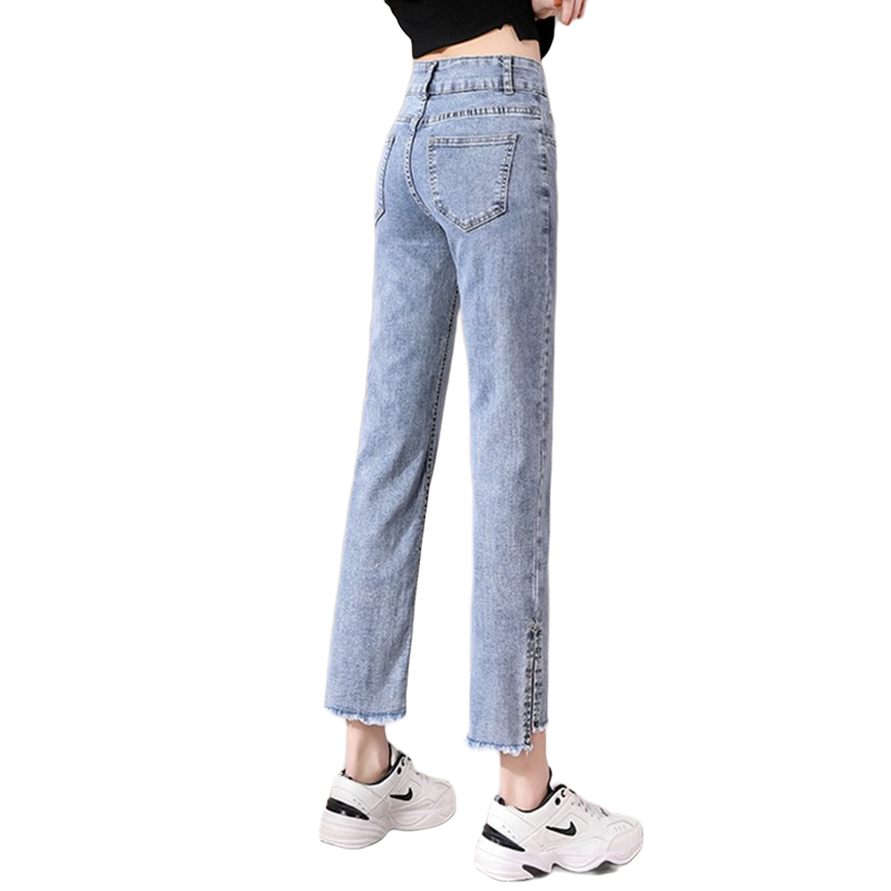 Jeanswest Women's Jeans, Summer 2026, High-Waisted, Stretchy, Draping, Nine-Tenths Length, Cigarette Pants, Side Slit, Petite, Light Blue, XL