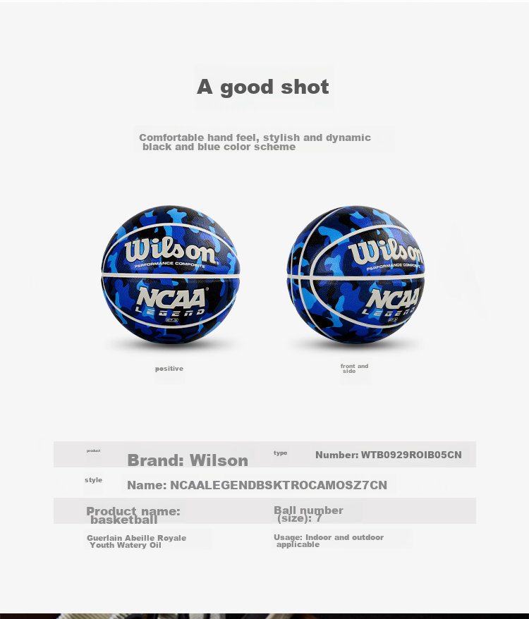 Wilson NCAA LEGEND Series No. 7 Basketball PU Material Indoor And Outdoor Universal Non-Slip Wear-Resistant Adult Basketball 2