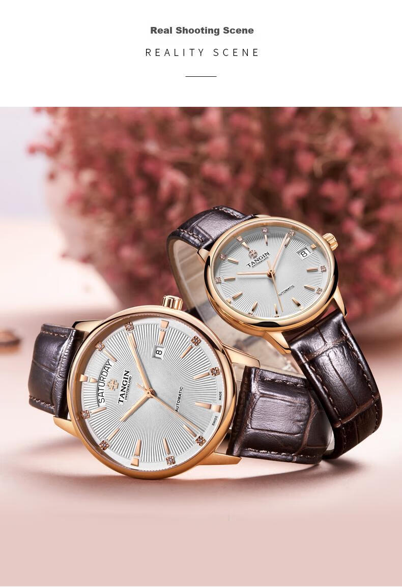 TANGIN Imported Swiss Watch, Xixin Series Leather Strap Mechanical Couple's Watch, Swiss Watch T7025GLHWFSB 17