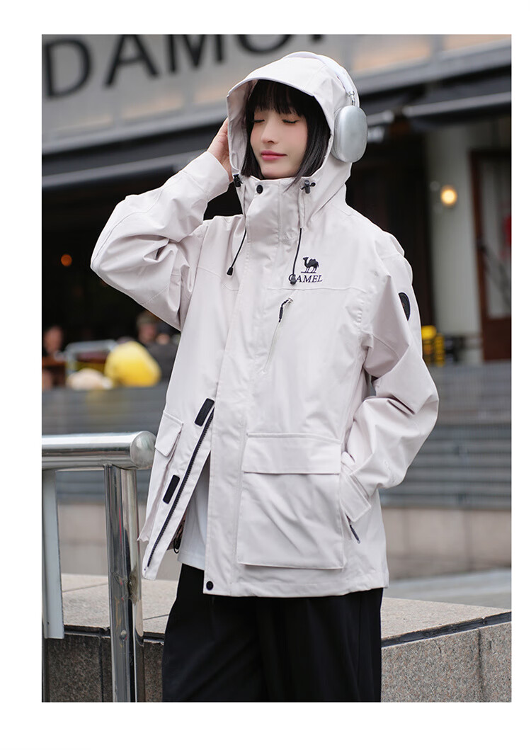 CAMEL Three-In Outdoor Jacket, Hiking Windproof Waterproof Coat, Camping Trekking Outerwear, O606, Phantom Black, XL 14