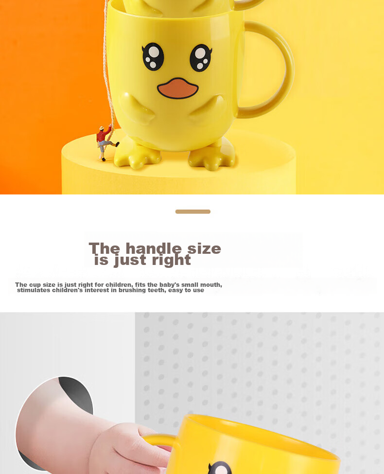 JAJALIN Children's Thickened Anti-Fall Mouthwash Cup with Cartoon Duck Design, Cute Baby Creative Toothbrush Holder 4