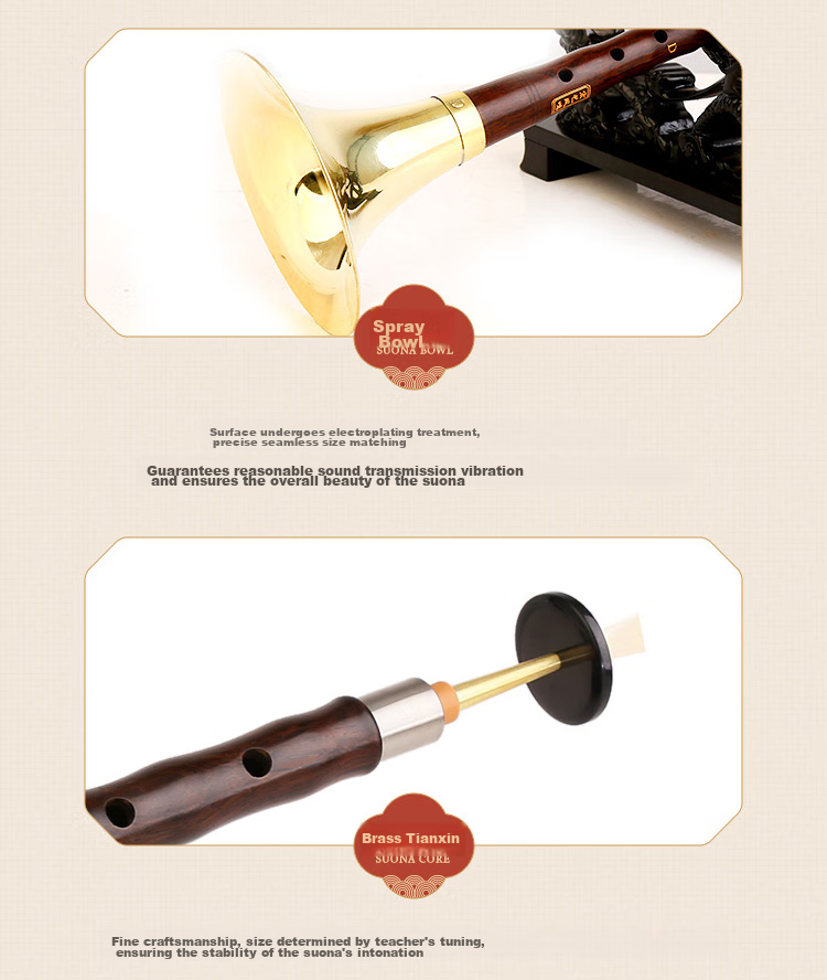 HongYiFengMing Ebony D-Tune Yellow Bowl Beginner Practice Performance High-End Adult Suona Musical Instrument Complete Set 7
